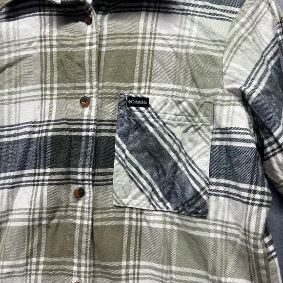 Columbia Shirt Womens Small Green Plaid Flannel Button Up Long Sleeve Top - Picture 2 of 8